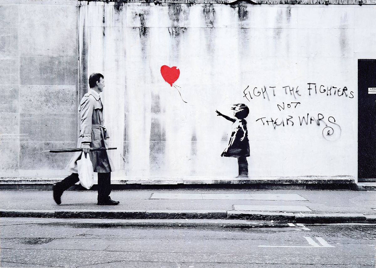 Steve Lazarides, geb. 1969, "Ballon fight" UV-Siebdruck auf Platte, verso sign., num. 40/88, ca. 50x70 cm, mit Zertifikat
