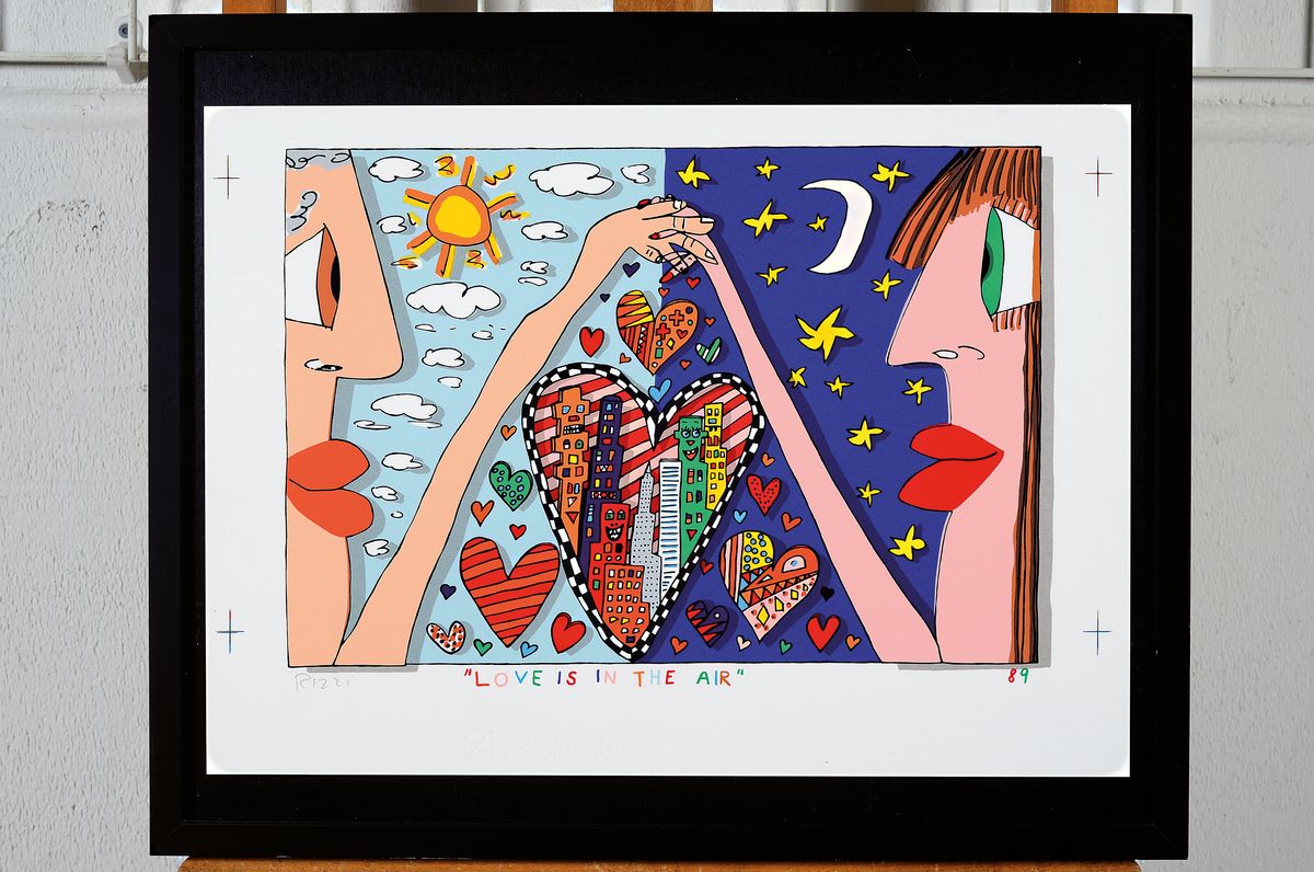 Detail k: James Rizzi, 1950-2011 New York, "Love is in the Air", Farblithografie von 89, handsign., unter Glas, Motiv ca. 34x47 cm, gesamt ca. ...