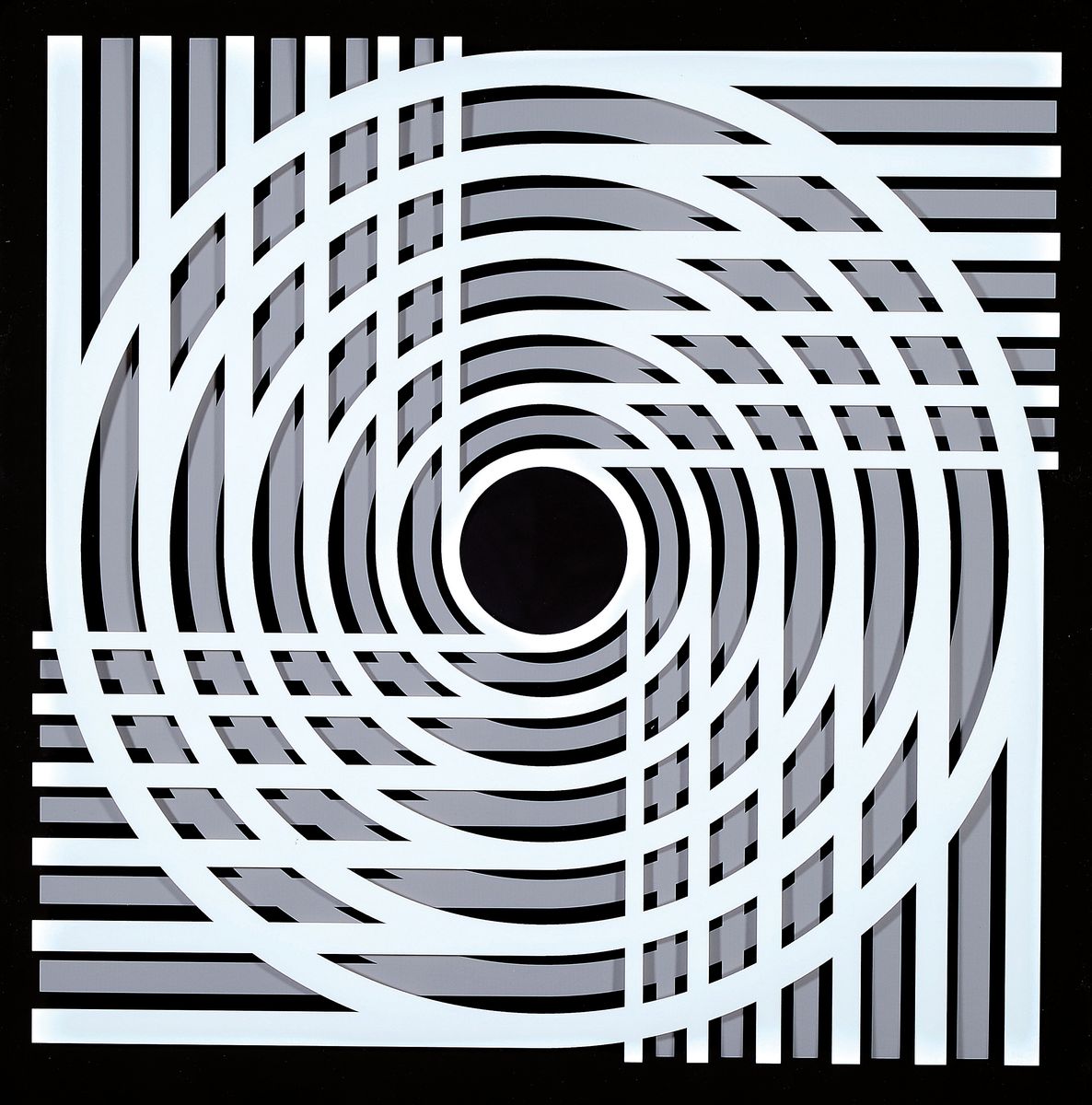 Marcello Morandini, geb. 1940, 3D-Konstruktion auf Baumwollpapier und bedrucktem Acrylglas, eingefasst im Holzrahmen, Auflage 60, unter Glas, gesamt ...