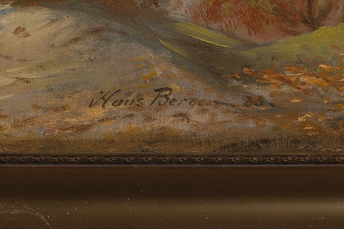 Detail a: Hans Berger, datiert (19)23, feiernde Studenten über der Altstadt von Heidelberg, Blick vom historischen Schützenhaus, rechts unten signiert und ...