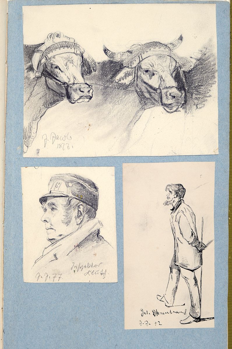 Detail a: Julius Jacob d.J., 1842-1929 Berlin, Skizzenbuch und drei skizzenhafte Aquarelle, Skizzenbuch mit einer Vielzahl an überwiegend eingeklebten Skizzen ...