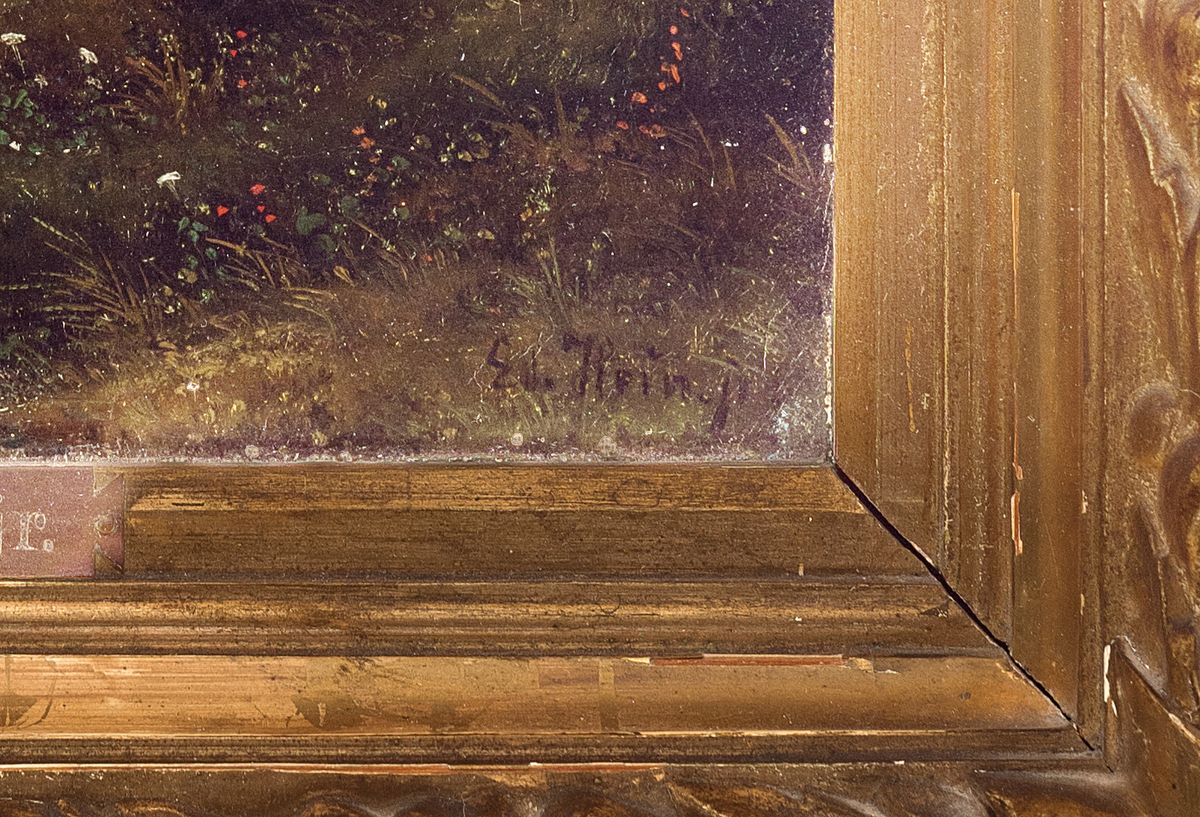 Detail a: Eduard Hein d.J., 1854-1918 Düsseldorf, Landschafter der Düsseldorfer Schule, spätromantische Flusslandschaft bei Sonnenuntergang, signiert, ...