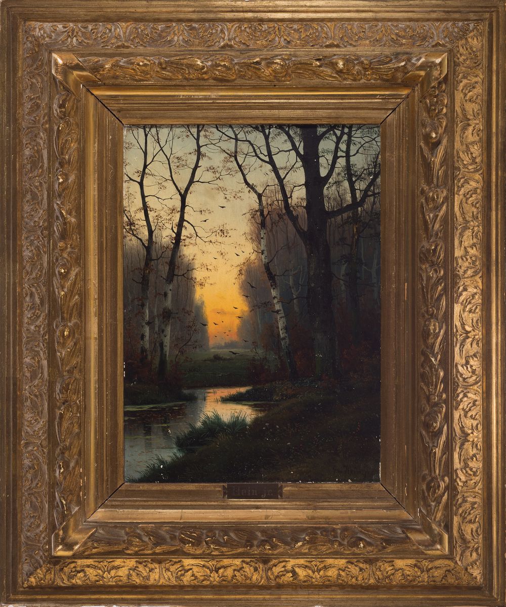 Detail k: Eduard Hein d.J., 1854-1918 Düsseldorf, Landschafter der Düsseldorfer Schule, spätromantische Flusslandschaft bei Sonnenuntergang, signiert, ...