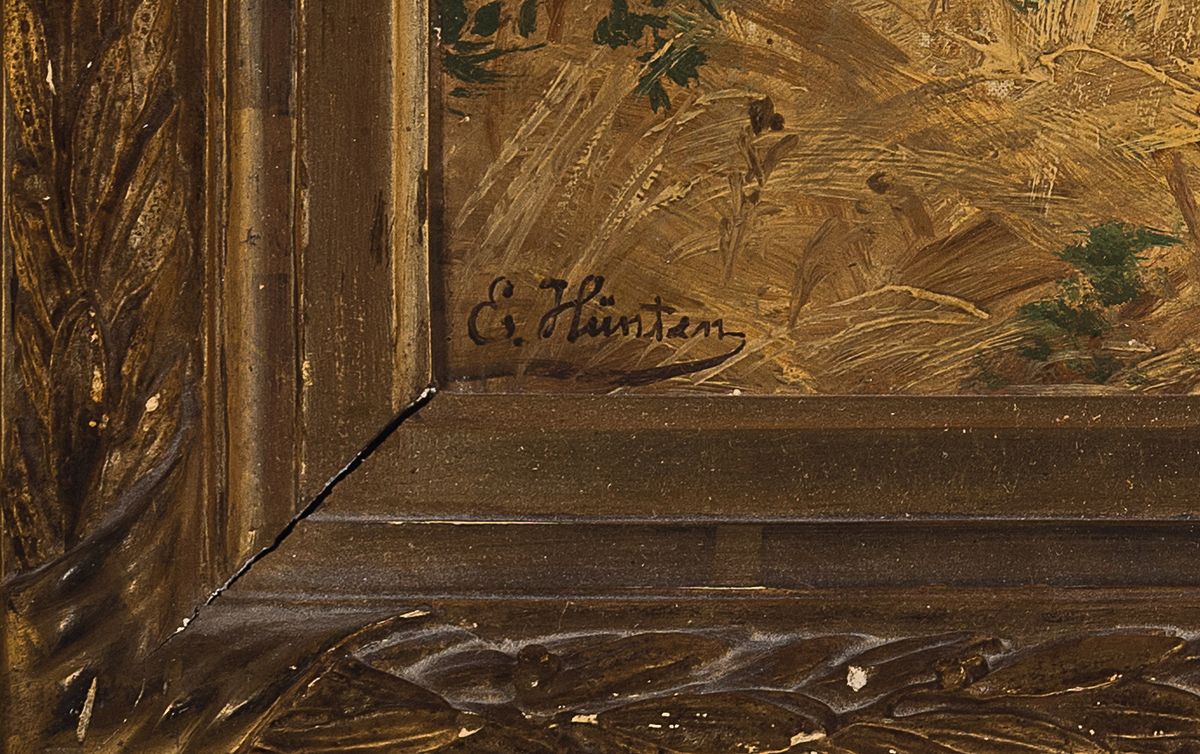 Detail a: Emil Hünten, 1827 Paris-1902 Düsseldorf, Kaiser Wilhelm I. zu Pferde, ganzfigurige Ansicht im Profil, im Hintergrund Rauchschwaden eines Gefechts, ...