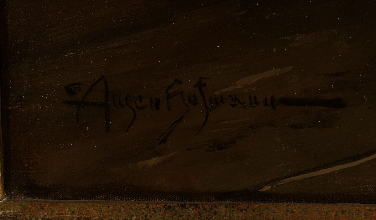 Detail a: Eugene Ansen Hofmann, 1862-1955, drei Männer beim Karten spielen in der Stube, Öl/Lwd, links unten signiert, ca. 80x60cm, R. ca. 103x83cm