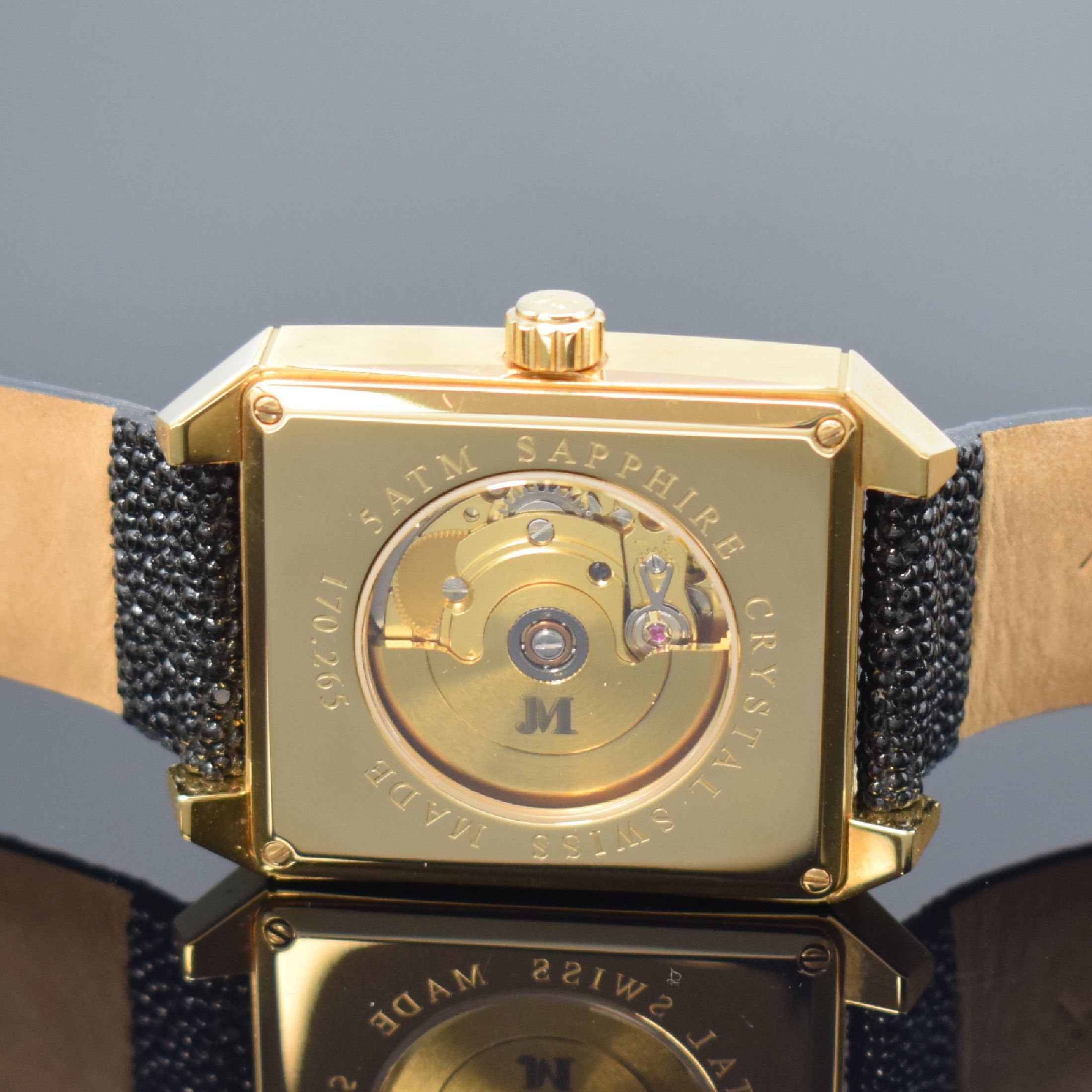 Detail e: JEAN MARCEL Quadrum II vergoldete, auf 300 Stück limitierte Herrenarmbanduhr, Schweiz um 2010, Automatik, Ref. 170.265, beids. vergl. Geh., ...