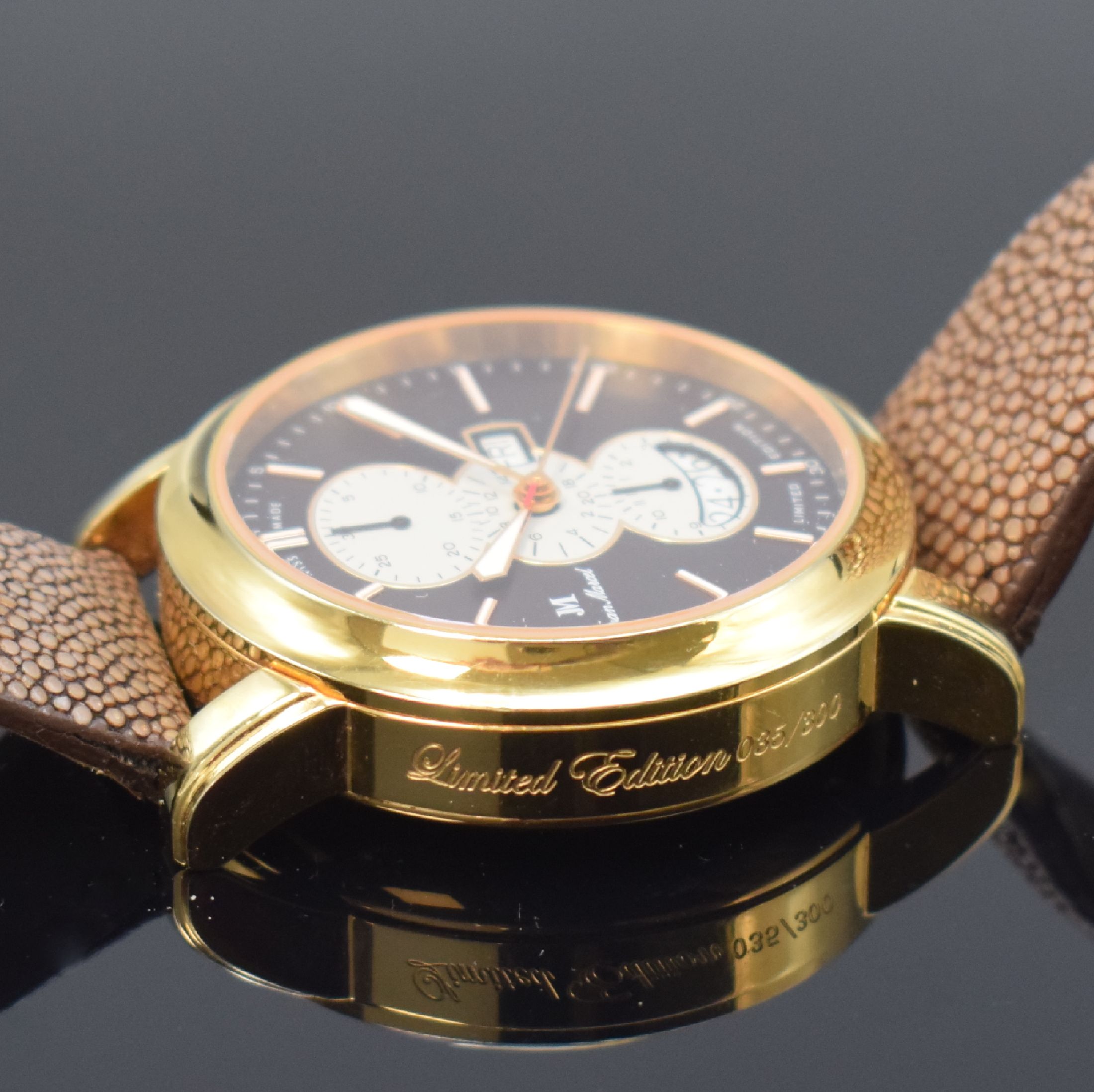 Detail d: JEAN MARCEL Clarus vergoldeter, auf 300 Stück limitierter Armbandchronograph, Schweiz um 2010, Automatik, Ref. 170.250, beids. vergl. Geh., ...