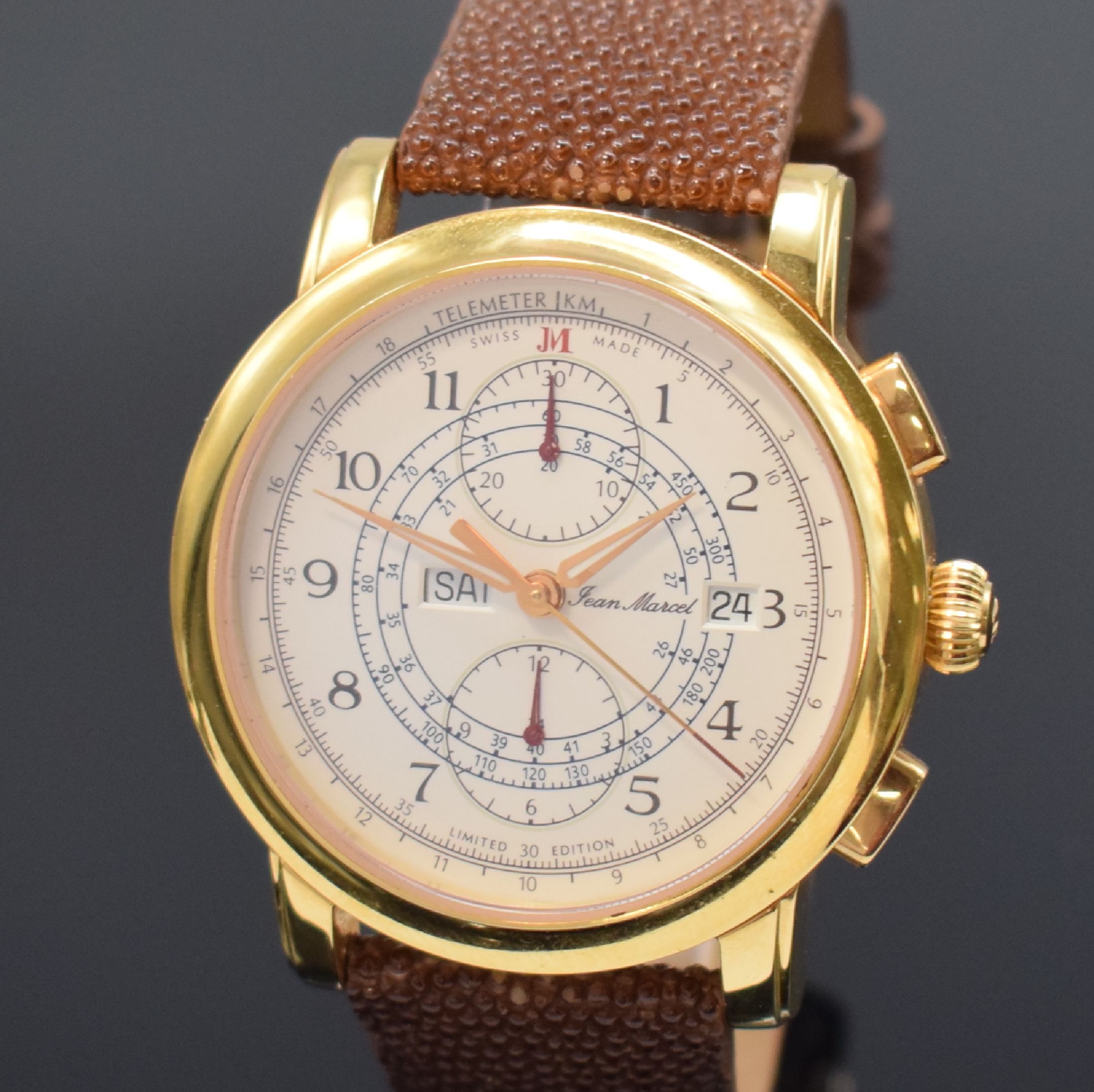 Detail a: JEAN MARCEL Clarus vergoldeter, auf 300 Stück limitierter Armbandchronograph, Schweiz um 2010, Automatik, Ref. 170.250, beids. verg. Geh., ...