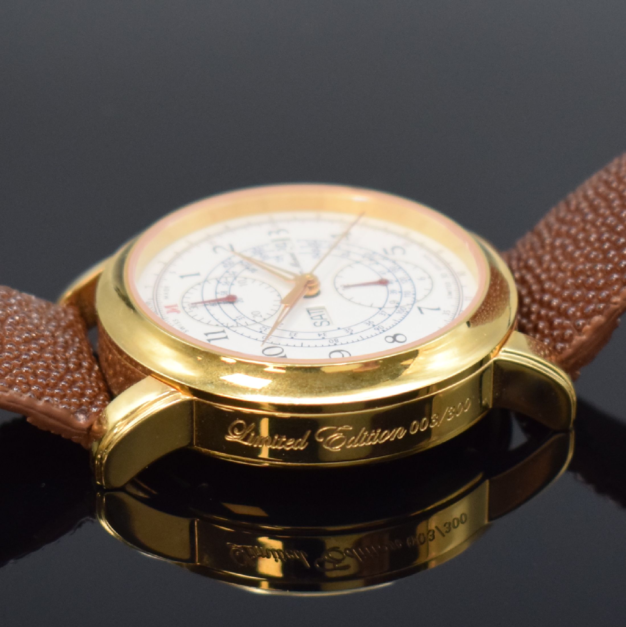Detail d: JEAN MARCEL Clarus vergoldeter, auf 300 Stück limitierter Armbandchronograph, Schweiz um 2010, Automatik, Ref. 170.250, beids. verg. Geh., ...