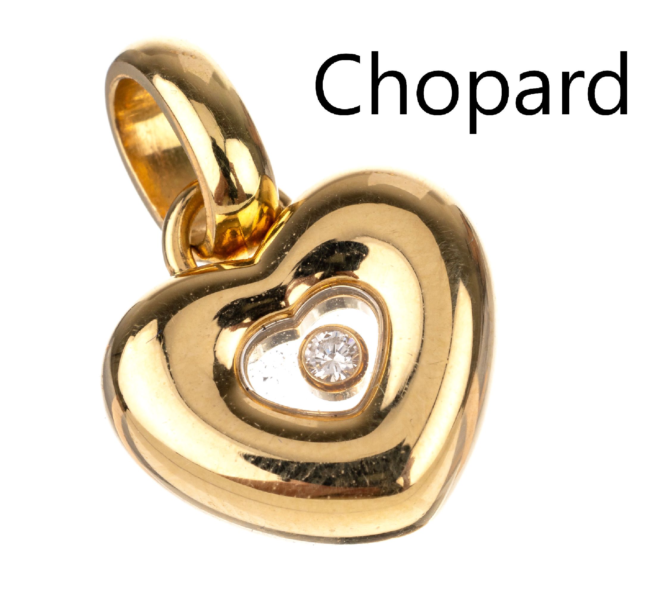 18 kt Gold CHOPARD Herzanhänger, GG 750/000, Serie Happy Diamond, sign. und num., bewegl. Diamant ca. 0.05 ct, L. ca. 2.2 cm, ca. 7.0 g