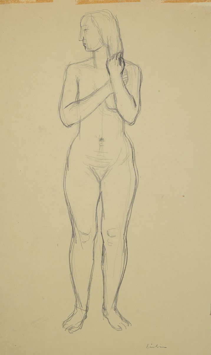 Detail a: Max Eichin, 1903 Lörrach-1990 Ettlingen, Studium an der Gewerbeschule Basel und an der Landeskunstschule Karlsruhe, zwei Bleistiftzeichnungen, ...