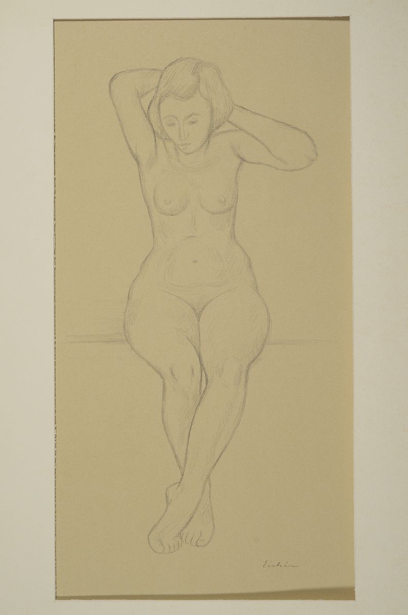 Detail k: Max Eichin, 1903 Lörrach-1990 Ettlingen, Studium an der Gewerbeschule Basel und an der Landeskunstschule Karlsruhe, zwei Bleistiftzeichnungen, ...