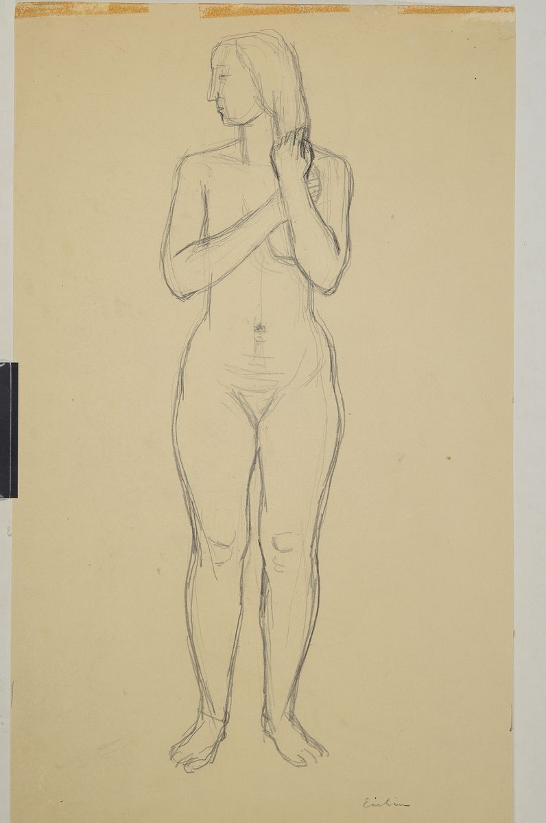 Detail l: Max Eichin, 1903 Lörrach-1990 Ettlingen, Studium an der Gewerbeschule Basel und an der Landeskunstschule Karlsruhe, zwei Bleistiftzeichnungen, ...