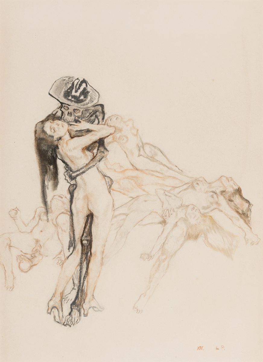 Leo Putz, 1869 - 1940, erotische Darstellung, monogrammiertes Pastell aus einer Folge von 14 erotischen Pastellen, XIV, um 1924, handmonogrammiert, ...