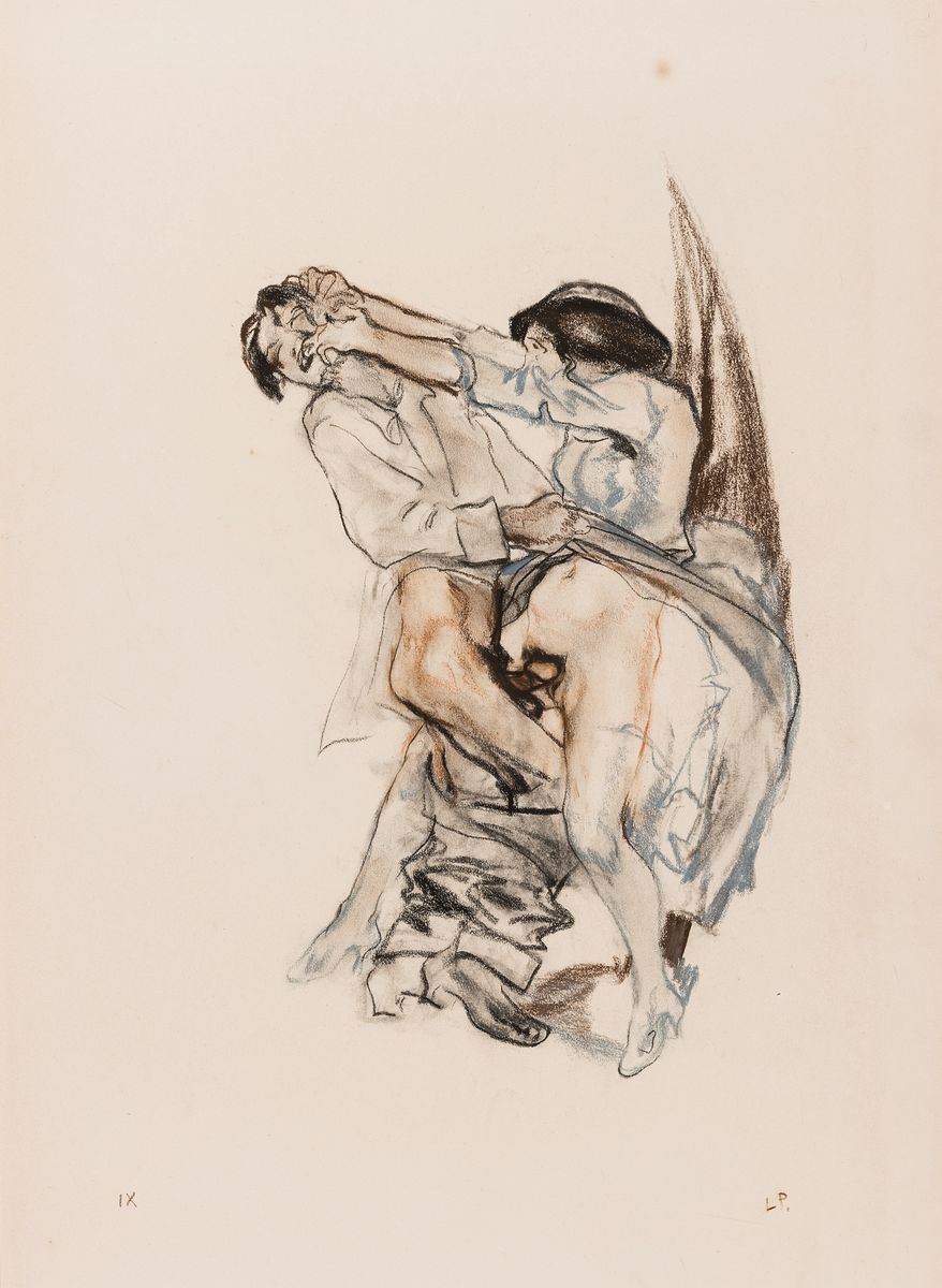 Leo Putz, 1869 - 1940, erotische Darstellung, monogrammiertes Pastell aus einer Folge von 14 erotischen Pastellen, num. IX, um 1924, ...