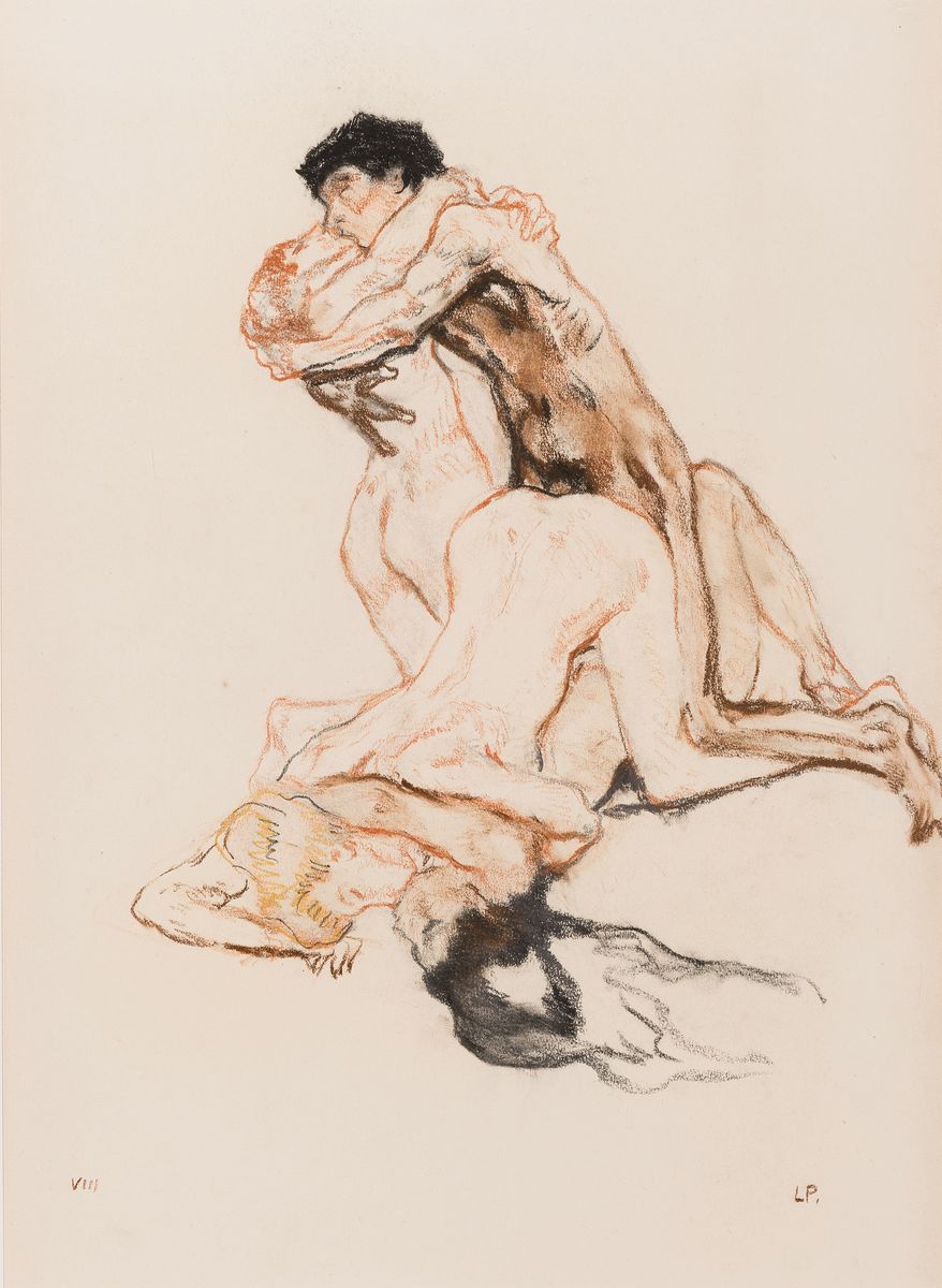 Leo Putz, 1869 - 1940, erotische Darstellung, monogrammiertes Pastell aus einer Folge von 14 erotischen Pastellen, num. VIII, um 1924, ...