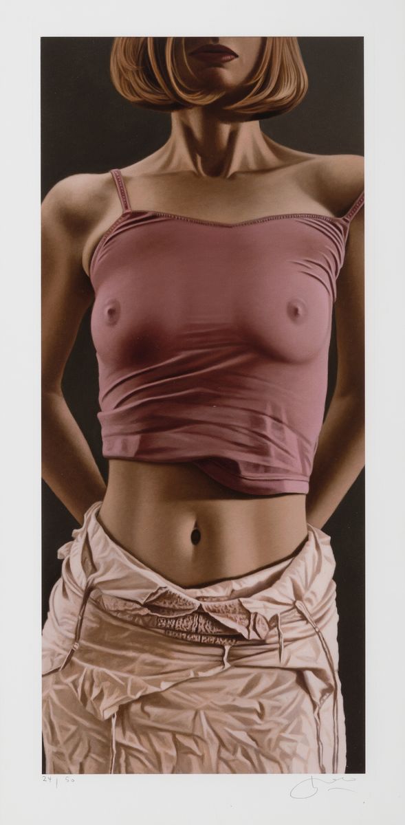 Willi Kissmer, 1951-2018 Duisburg, Studium freier Grafik in Essen, Farbgiclee auf dickem Baumwollpapier, Torso in pink, signiert, Ed. 24/50, Blatt ...
