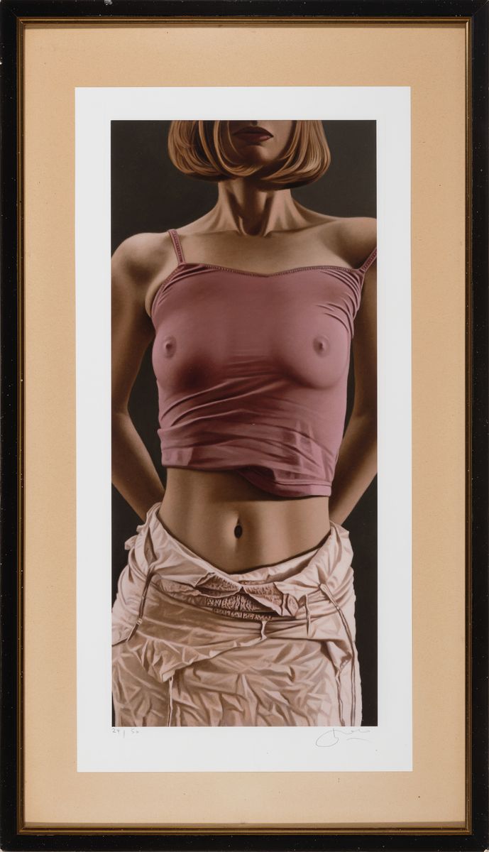 Detail k: Willi Kissmer, 1951-2018 Duisburg, Studium freier Grafik in Essen, Farbgiclee auf dickem Baumwollpapier, Torso in pink, signiert, Ed. 24/50, Blatt ...