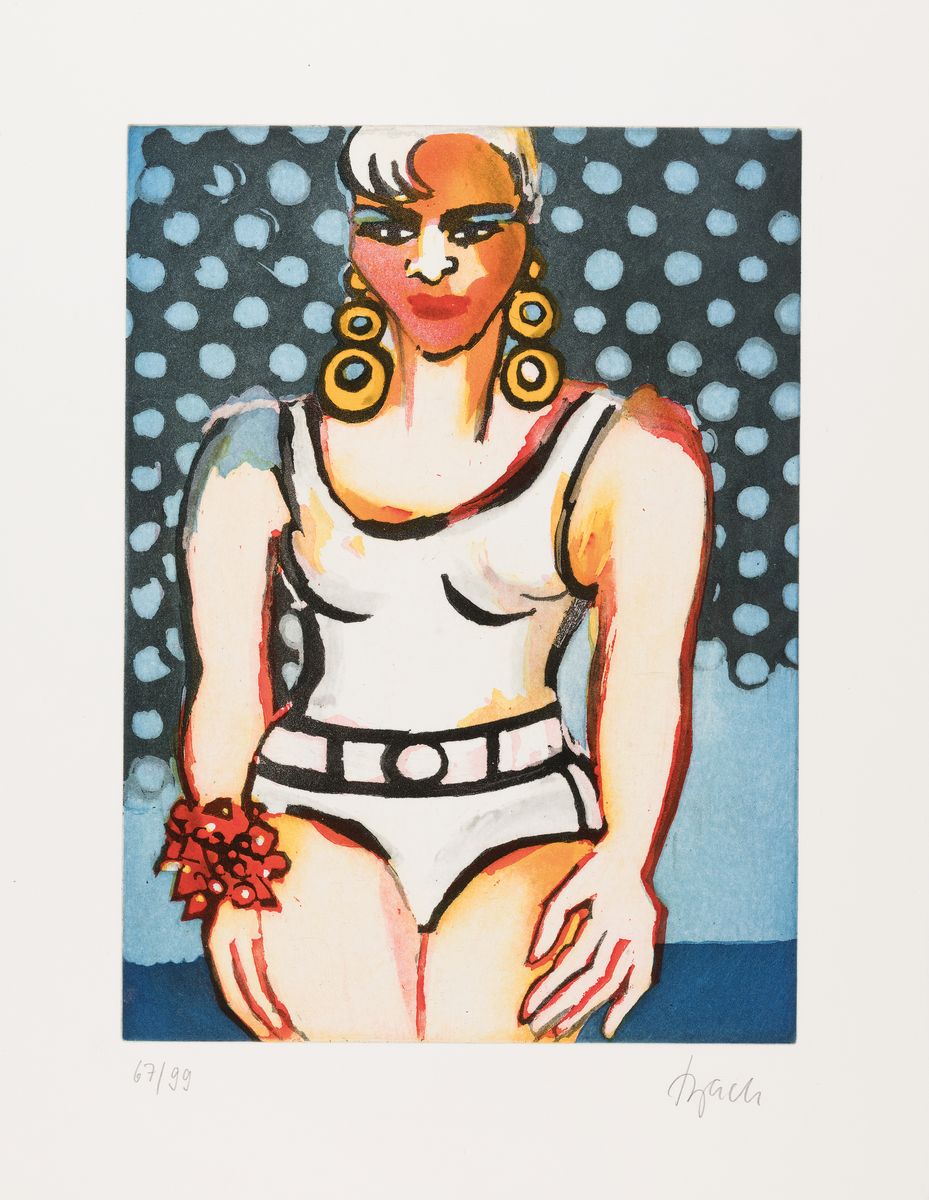 Elvira Bach, geb. 1951 Neuenhain, Farbradierung auf schwerem Bütten, "Germany's next top model" (2010), Ed. 67/99, Blatt 60x46cm, ...