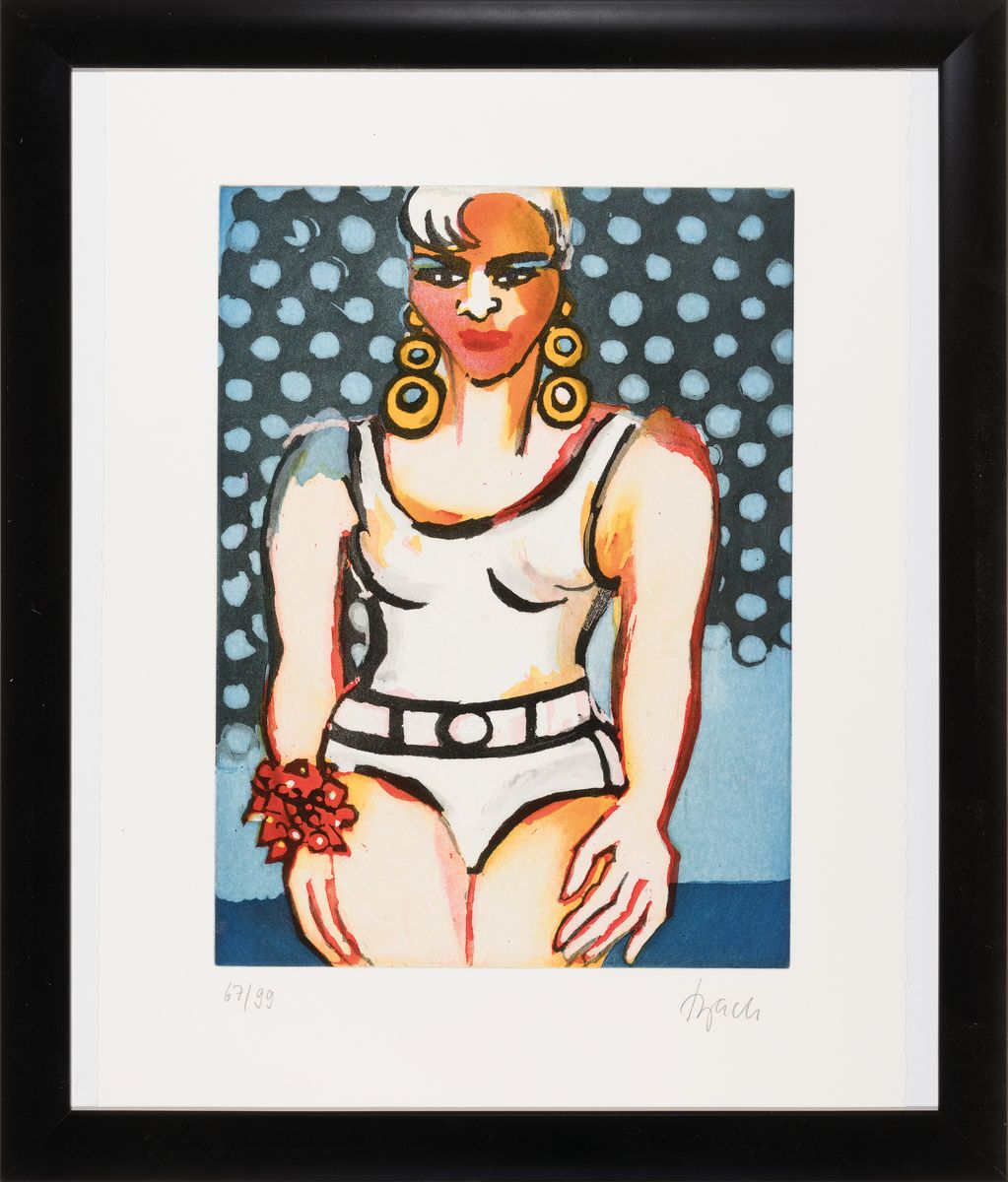 Detail k: Elvira Bach, geb. 1951 Neuenhain, Farbradierung auf schwerem Bütten, "Germany's next top model" (2010), Ed. 67/99, Blatt 60x46cm, ...
