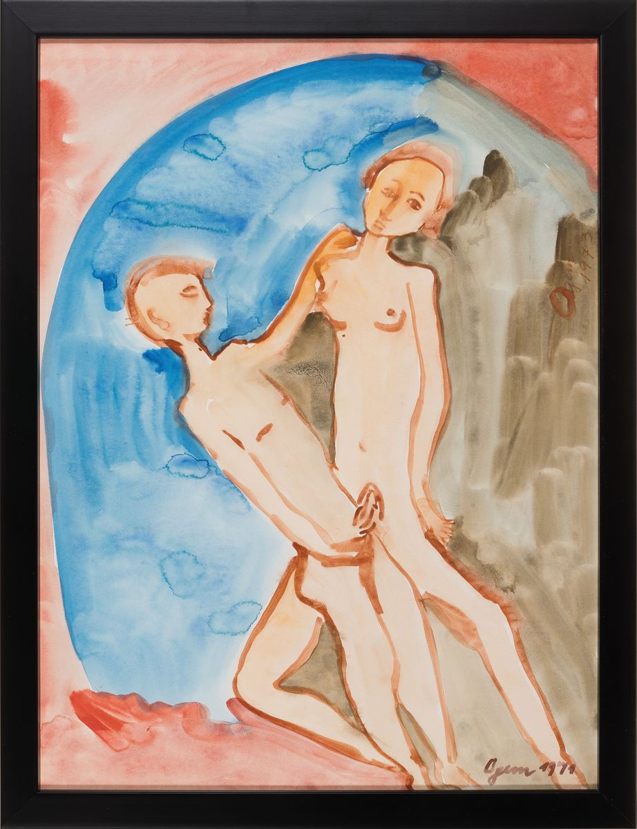 Detail k: Gertrud Ogem, 1919-1985, Berliner Künstlerin des Postexpressionismus, 3 Aquarelle/Mischtechniken, erotische Figurenpaare in expressiver Farbigkeit, ...