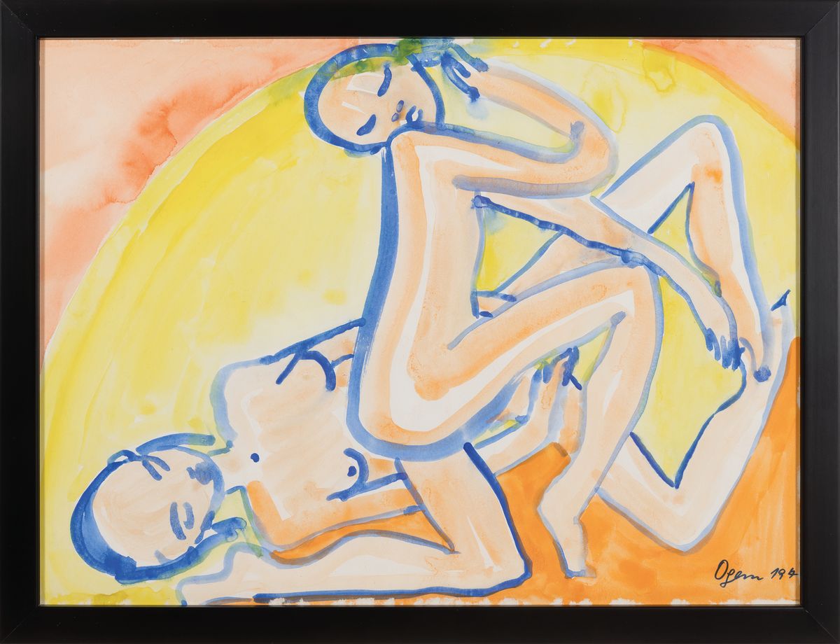 Detail l: Gertrud Ogem, 1919-1985, Berliner Künstlerin des Postexpressionismus, 3 Aquarelle/Mischtechniken, erotische Figurenpaare in expressiver Farbigkeit, ...