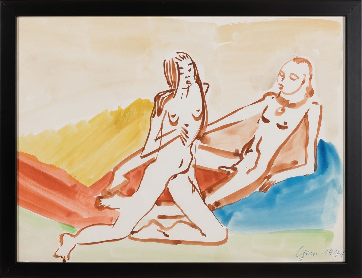 Detail m: Gertrud Ogem, 1919-1985, Berliner Künstlerin des Postexpressionismus, 3 Aquarelle/Mischtechniken, erotische Figurenpaare in expressiver Farbigkeit, ...