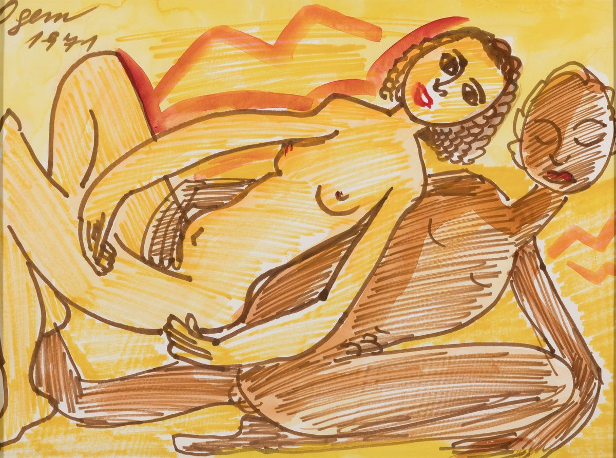 Detail a: Gertrud Ogem, 1919-1985, Berliner Künstlerin des Postexpressionismus, 3 Aquarelle/Mischtechniken, erotische Figurenpaare in expressiver Farbigkeit, ...