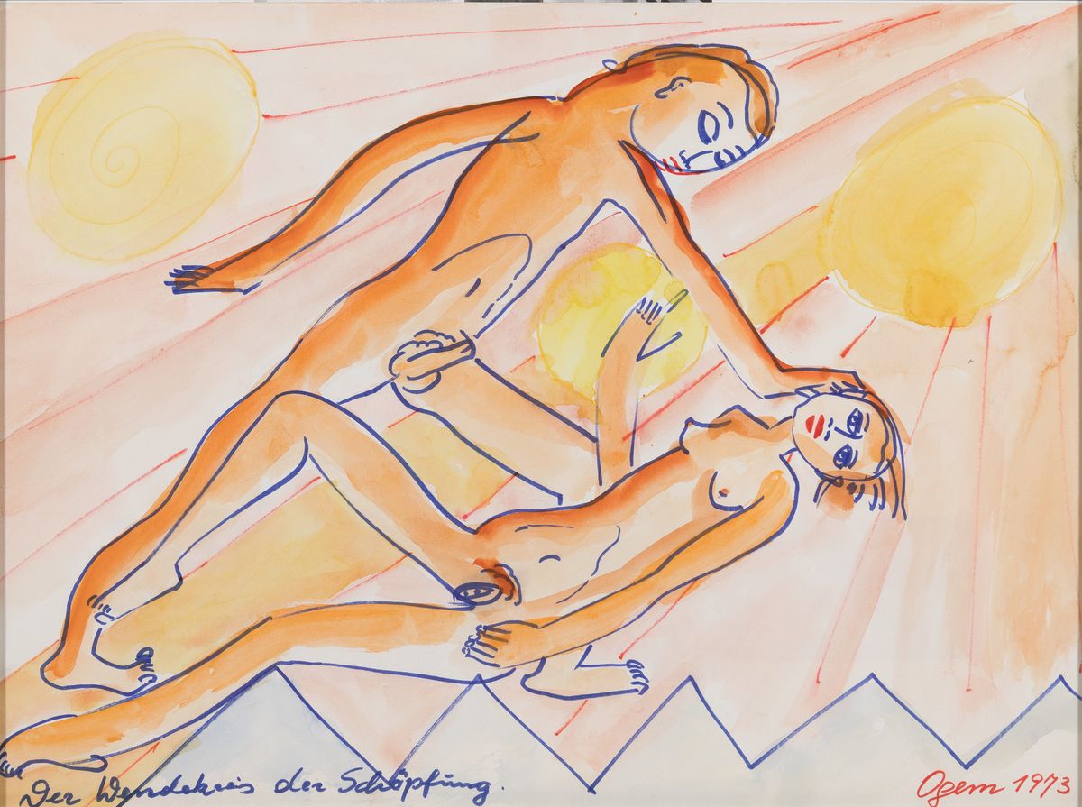 Detail b: Gertrud Ogem, 1919-1985, Berliner Künstlerin des Postexpressionismus, 3 Aquarelle/Mischtechniken, erotische Figurenpaare in expressiver Farbigkeit, ...
