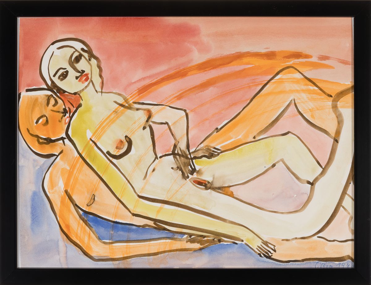 Detail k: Gertrud Ogem, 1919-1985, Berliner Künstlerin des Postexpressionismus, 3 Aquarelle/Mischtechniken, erotische Figurenpaare in expressiver Farbigkeit, ...