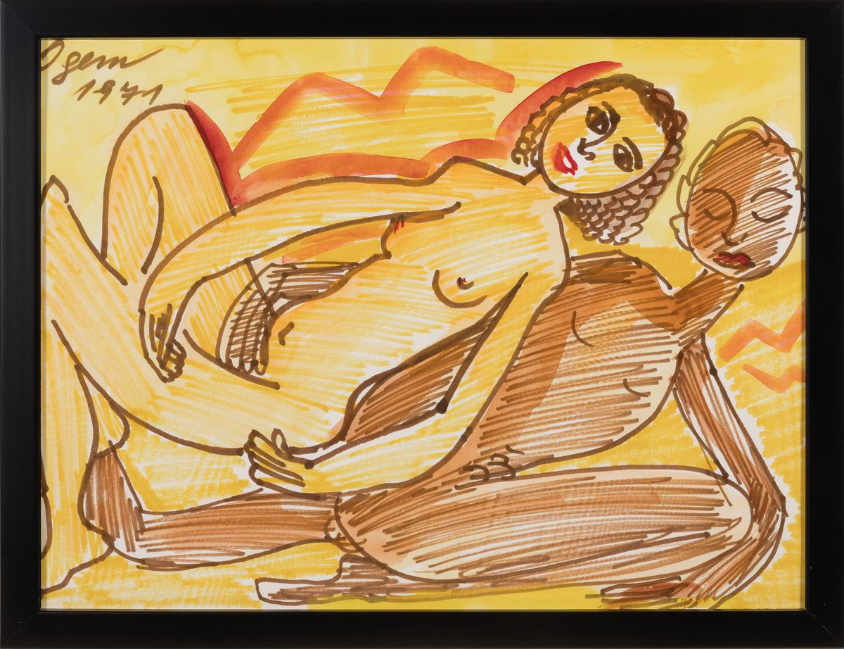 Detail l: Gertrud Ogem, 1919-1985, Berliner Künstlerin des Postexpressionismus, 3 Aquarelle/Mischtechniken, erotische Figurenpaare in expressiver Farbigkeit, ...