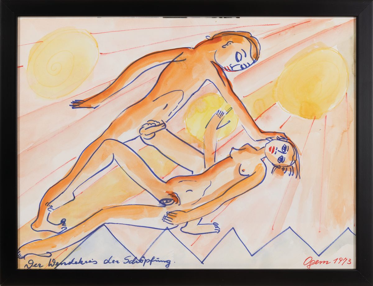 Detail m: Gertrud Ogem, 1919-1985, Berliner Künstlerin des Postexpressionismus, 3 Aquarelle/Mischtechniken, erotische Figurenpaare in expressiver Farbigkeit, ...