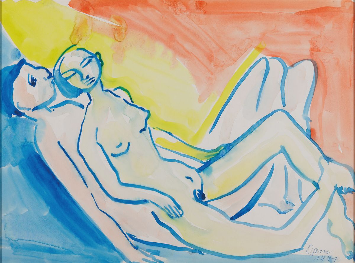 Detail a: Gertrud Ogem, 1919-1985, Berliner Künstlerin des Postexpressionismus, 3 Aquarelle/Mischtechniken, erotische Figurenpaare in expressiver Farbigkeit, ...