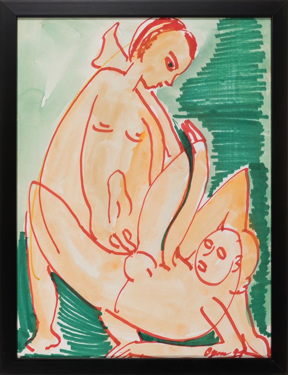 Detail k: Gertrud Ogem, 1919-1985, Berliner Künstlerin des Postexpressionismus, 3 Aquarelle/Mischtechniken, erotische Figurenpaare in expressiver Farbigkeit, ...