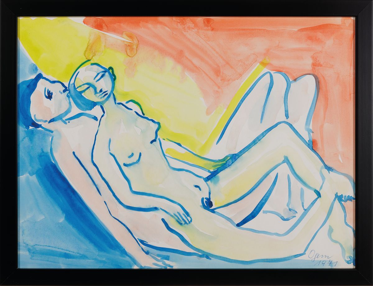 Detail l: Gertrud Ogem, 1919-1985, Berliner Künstlerin des Postexpressionismus, 3 Aquarelle/Mischtechniken, erotische Figurenpaare in expressiver Farbigkeit, ...