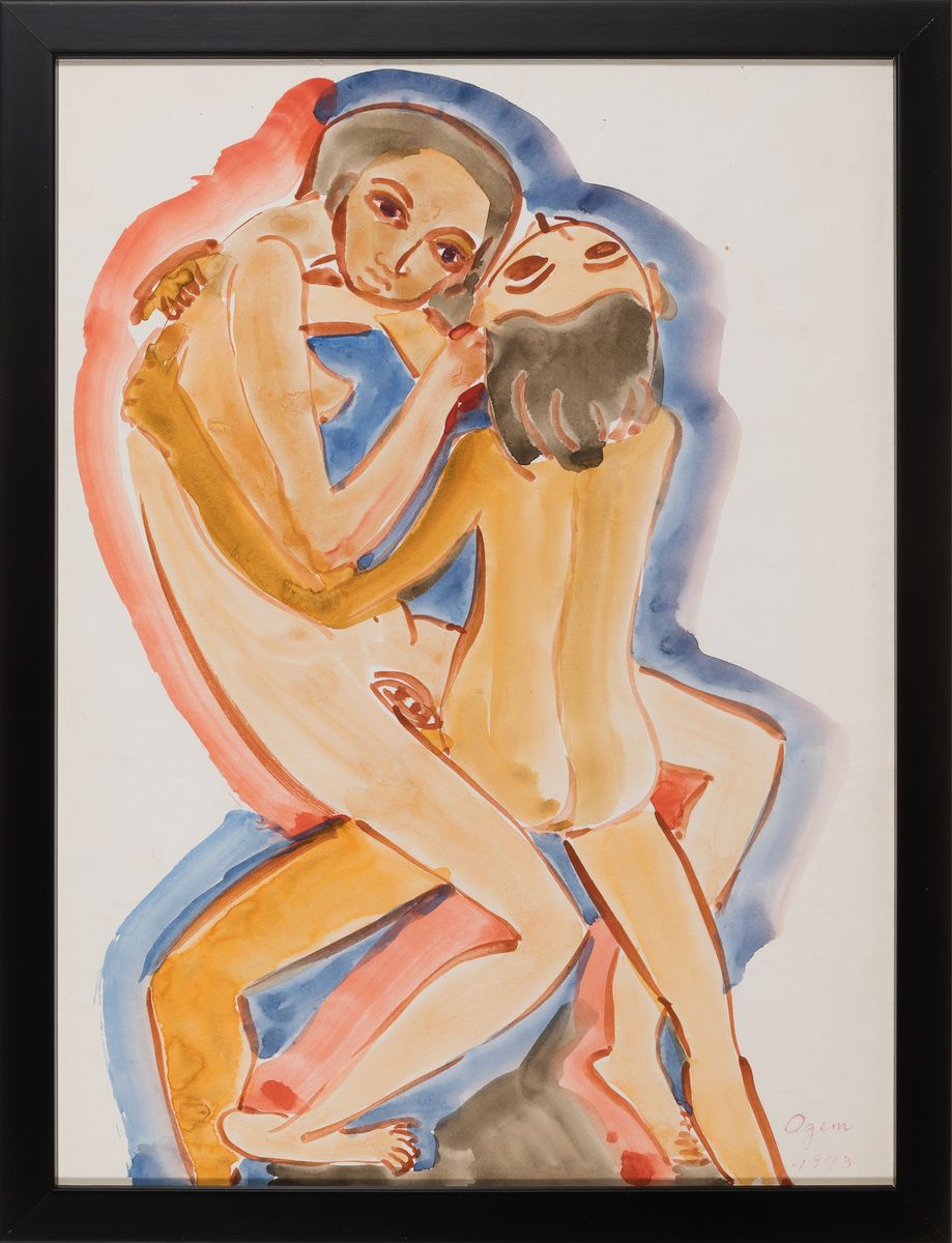 Detail m: Gertrud Ogem, 1919-1985, Berliner Künstlerin des Postexpressionismus, 3 Aquarelle/Mischtechniken, erotische Figurenpaare in expressiver Farbigkeit, ...