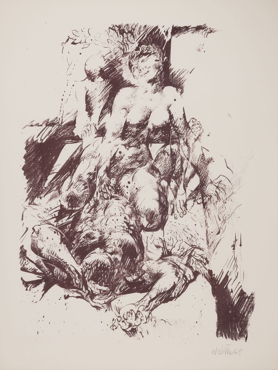 Willi Sitte, 1921 Kratzau-2013 Halle, 2 Lithographien auf Karton, Stehendes Paar (Apoll und Daphne), signiert u. datiert 1969, Ars ...
