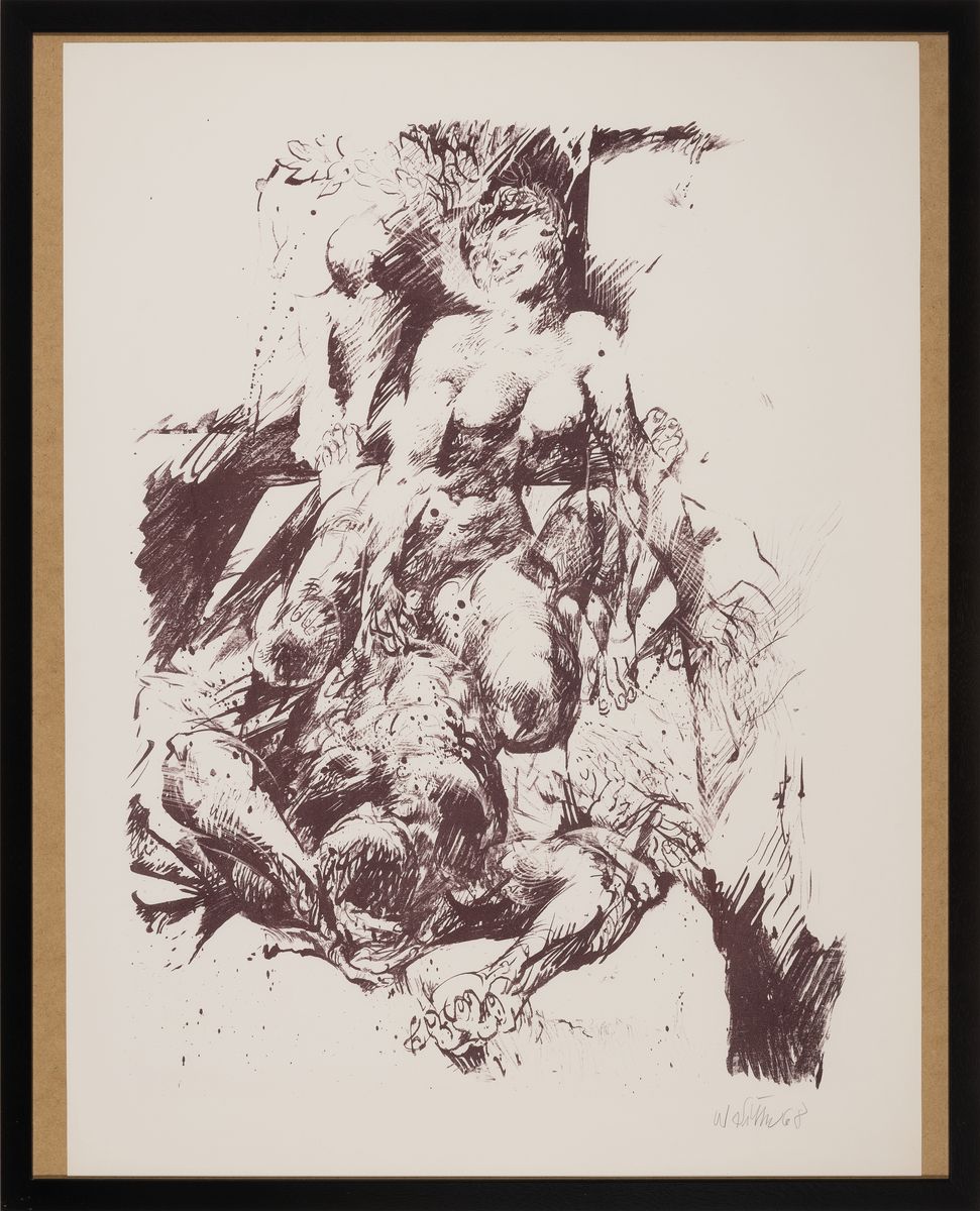 Detail k: Willi Sitte, 1921 Kratzau-2013 Halle, 2 Lithographien auf Karton, Stehendes Paar (Apoll und Daphne), signiert u. datiert 1969, Ars ...