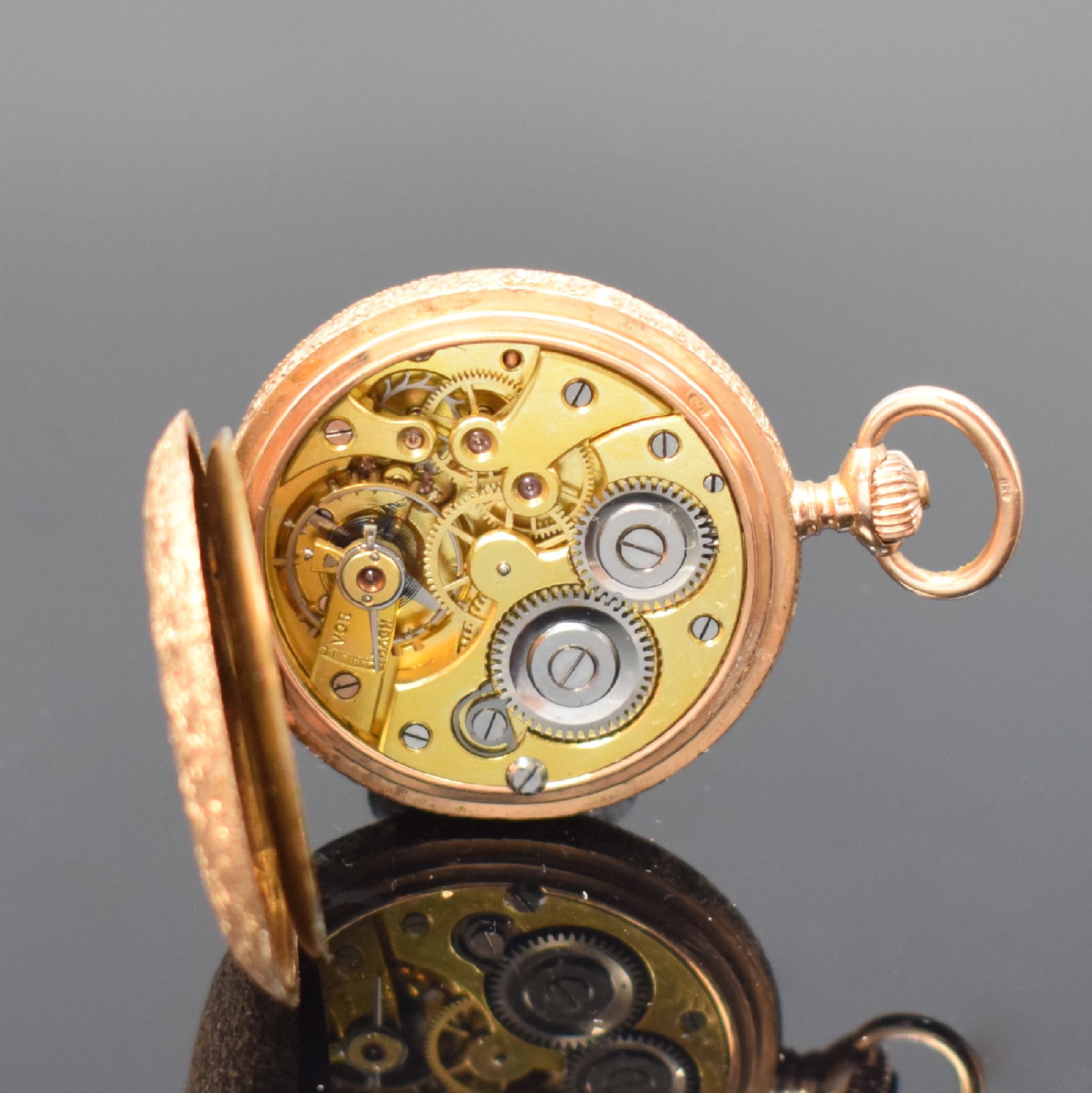 Detail g: ZENITH kleine Savonette Taschenuhr in RG 585/000, Schweiz um 1906, vollgrav., 2- Deckel Goldgeh. dell., verg. Metallcuv. m. Medaillengrav., ...