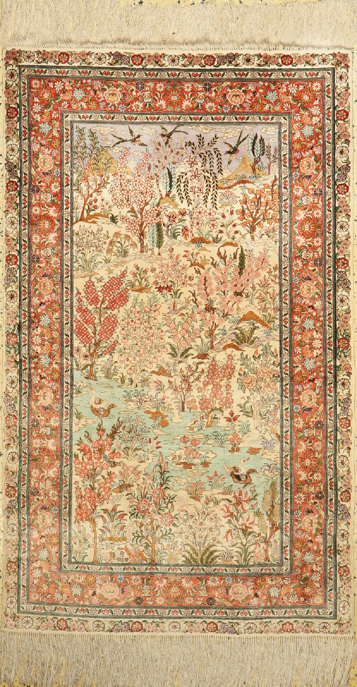 Hereke Seide fein, China, ca. 50 Jahre, reine Naturseide, ca. 154 x 92 cm, ca. 1,0 Mio. Kn/qm, EHZ: 1