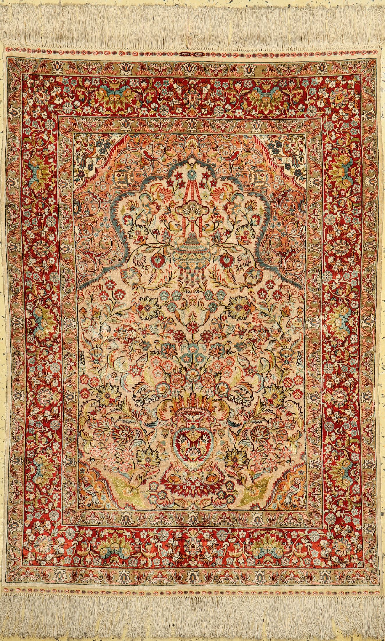 Hereke Seide fein, China, Metallbroschiert,ca. 40 Jahre, reine Naturseide, ca. 143 x 100 cm, ca. 1,0 Mio. Kn/qm, EHZ: 1