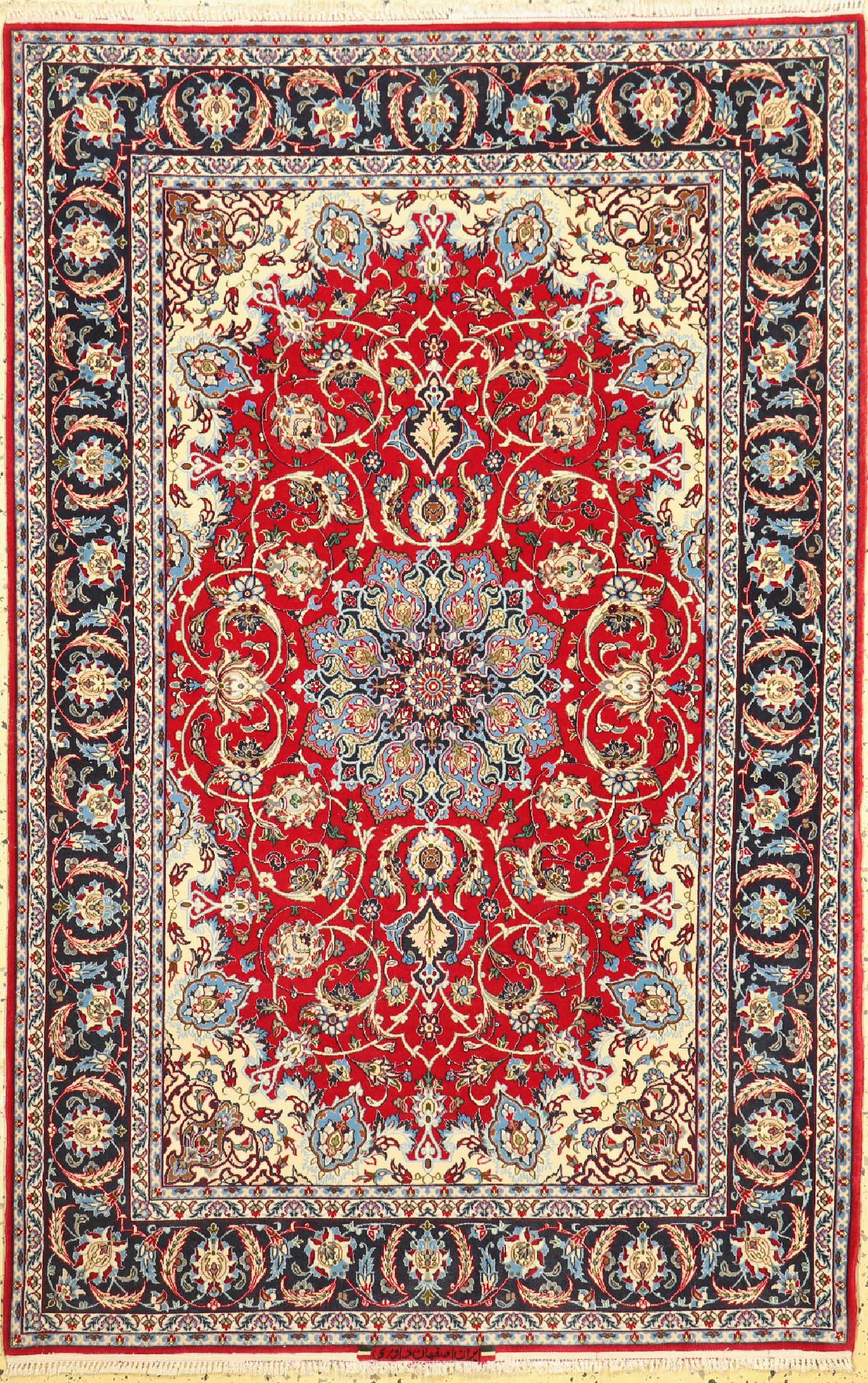 Esfahan fein, Persien, signiert(Dawari), ca. 50 Jahre, Korkwolle mit und auf Seide, ca.168 x 110 cm, ca. 1,0 Mio. Kn/qm, EHZ: 1-2