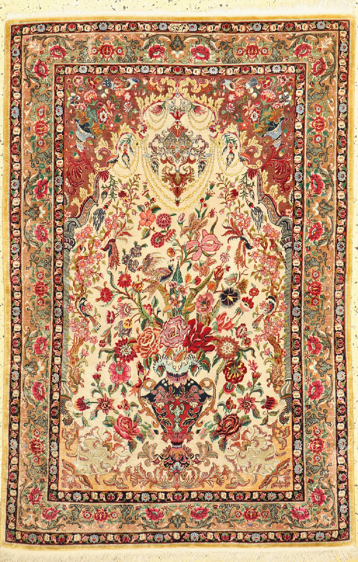 Ghom Seide fein, Persien, signiert(Mohammadi), ca. 50 Jahre, reine Naturseide, ca. 148 x 100 cm, ca. 1,0 Mio. Kn/qm, EHZ: 1-2