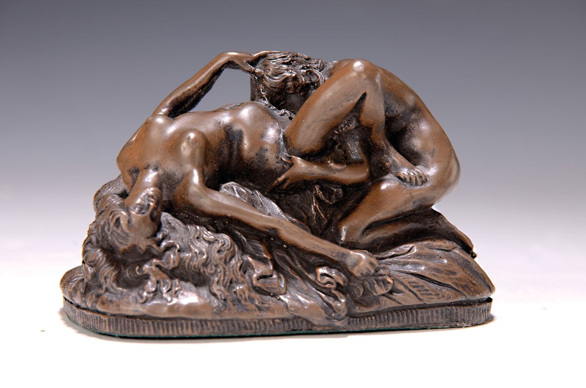 Nach Jef Lambeaux, 1852 Antwerpen-1908 Brüssel, Bronzeskulptur, gleichgeschlechtliches Liebespaar beim Akt, Ausformung nach Lambeaux, patiniert, ...