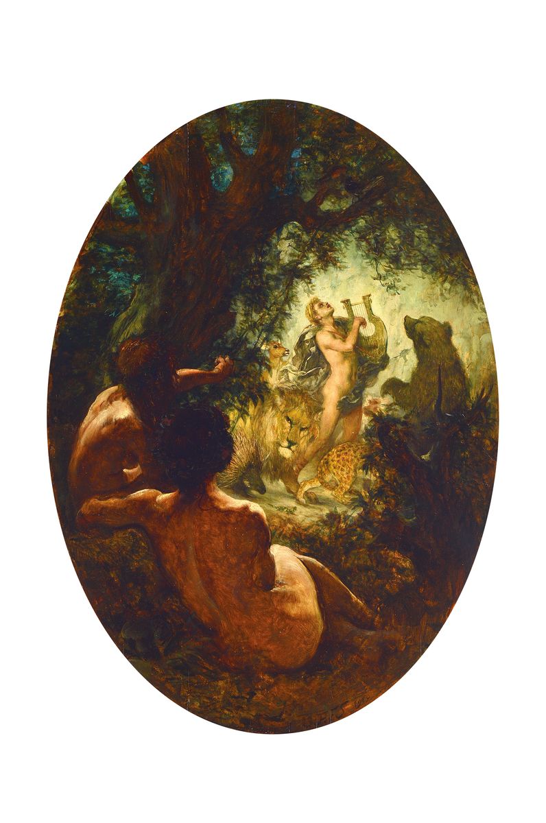 Detail a: Zuschreibung: Adalbert Franz Seligmann, 1862- 1945 Wien, bekannter Wiener Illustrator und Historienmaler, 2 Pendants, Orpheus verzaubert die wilden ...