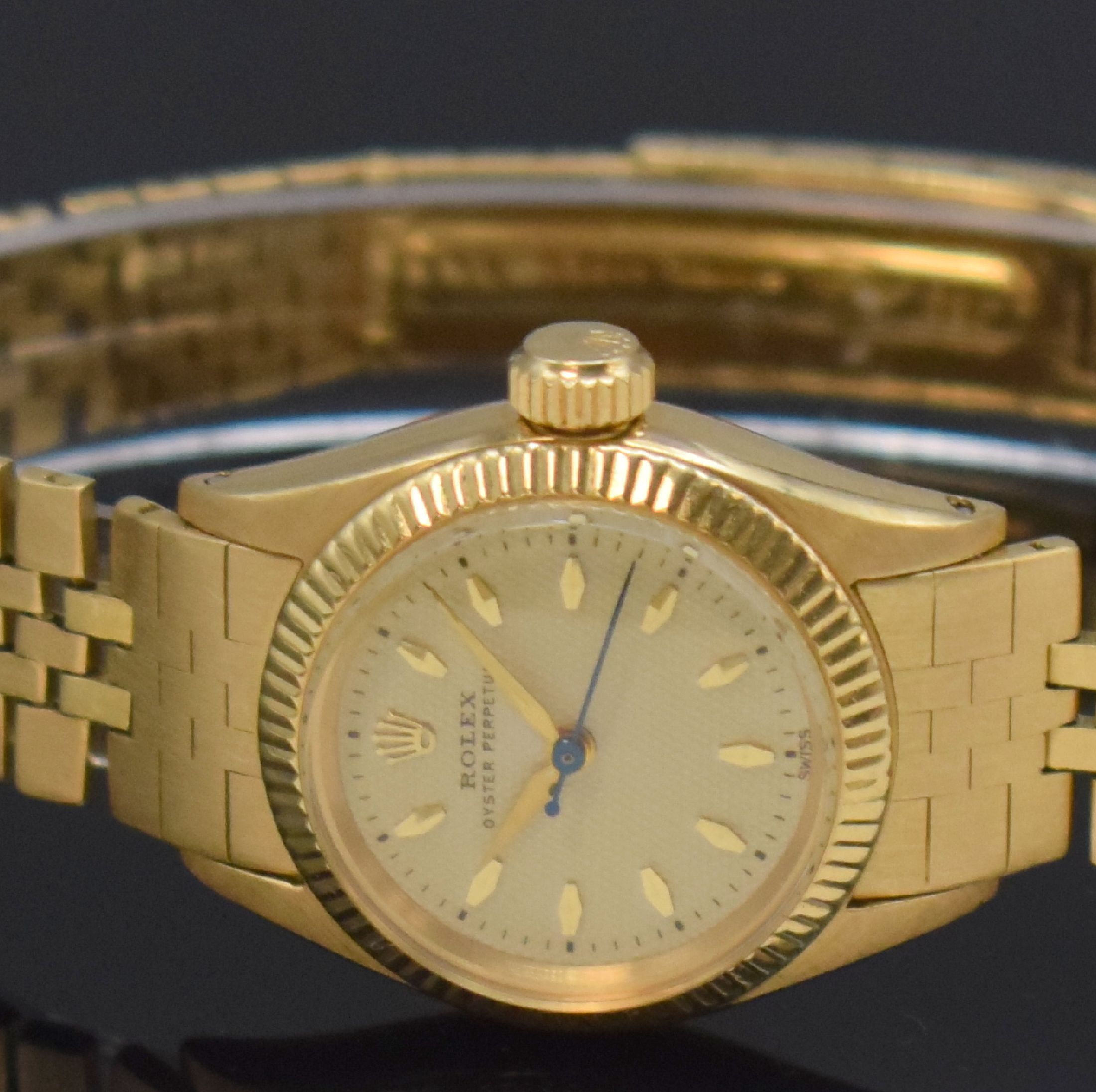 Detail c: ROLEX Oyster Perpetual Damenarmbanduhr in GG 750/000 Referenz 6619, Schweiz um 1958, Automatik, verschr. Oystergeh. inkl. orig. Gliederband mit ...