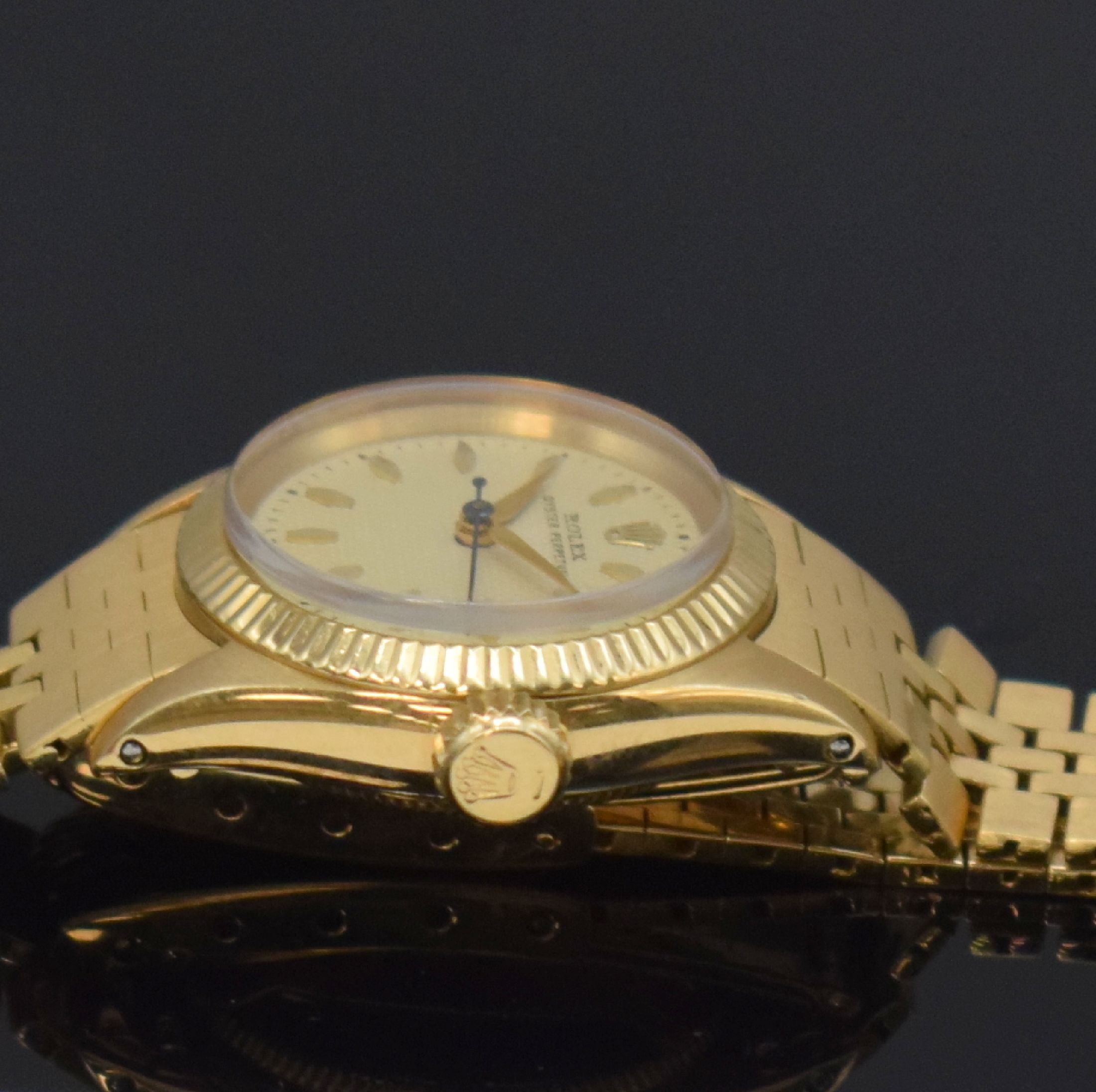 Detail h: ROLEX Oyster Perpetual Damenarmbanduhr in GG 750/000 Referenz 6619, Schweiz um 1958, Automatik, verschr. Oystergeh. inkl. orig. Gliederband mit ...