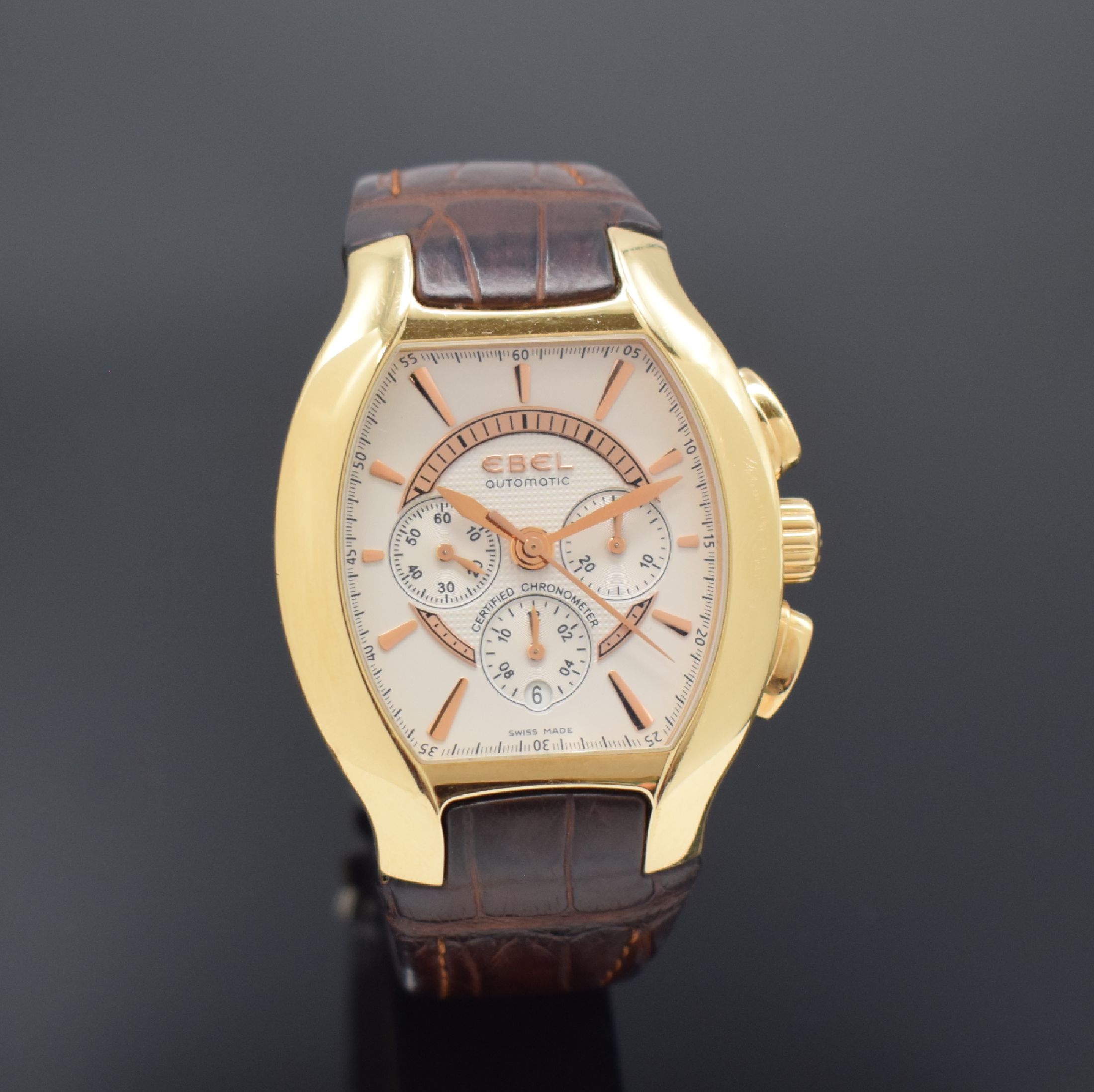 EBEL Ebellissimo große, 170g schwere Herrenarmbanduhr mit Chronograph in RoseG 750/000 Chronometer Referenz 5137G41, Schweiz um 2008, Automatik, ...