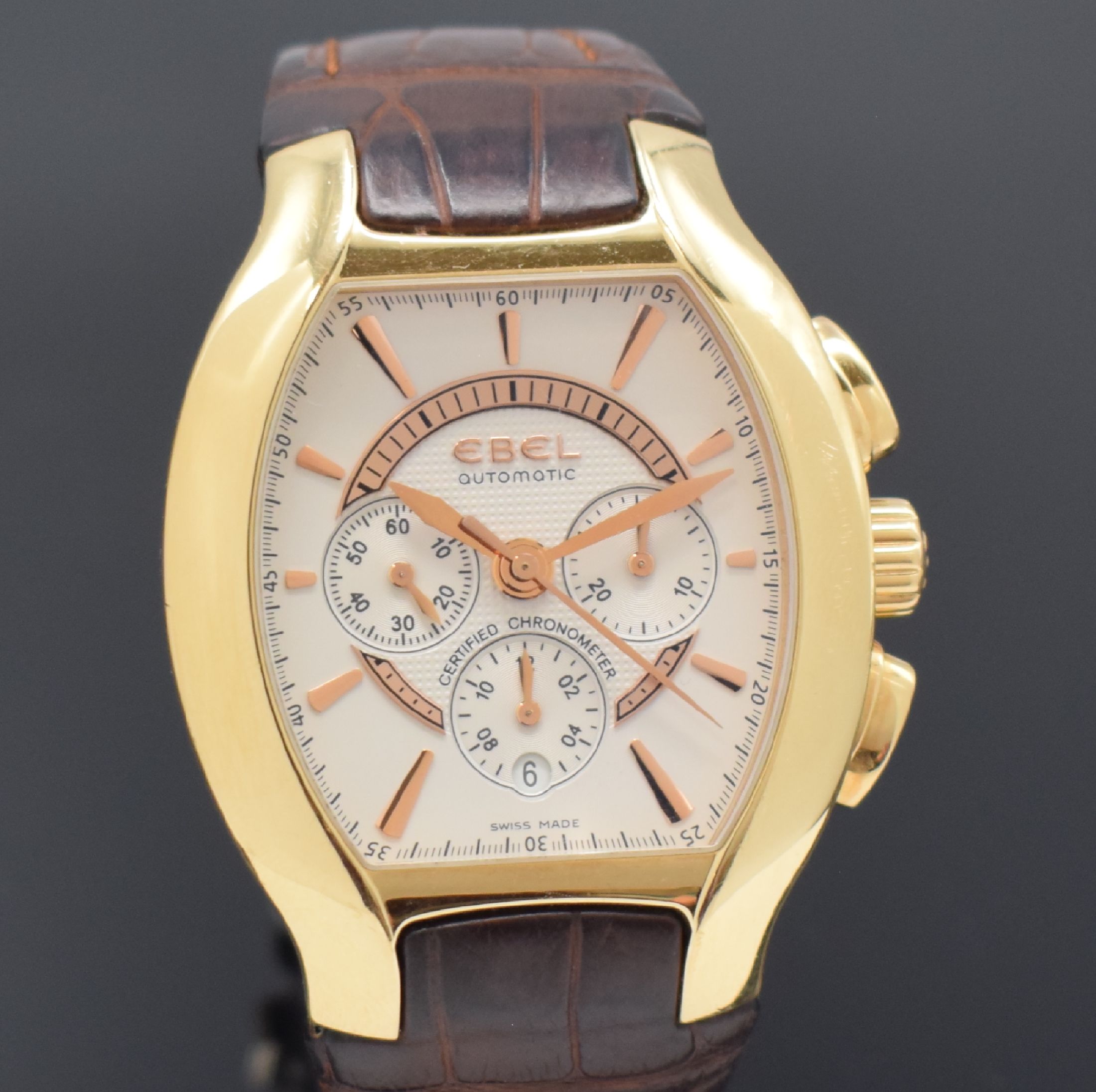 Detail a: EBEL Ebellissimo große, 170g schwere Herrenarmbanduhr mit Chronograph in RoseG 750/000 Chronometer Referenz 5137G41, Schweiz um 2008, Automatik, ...
