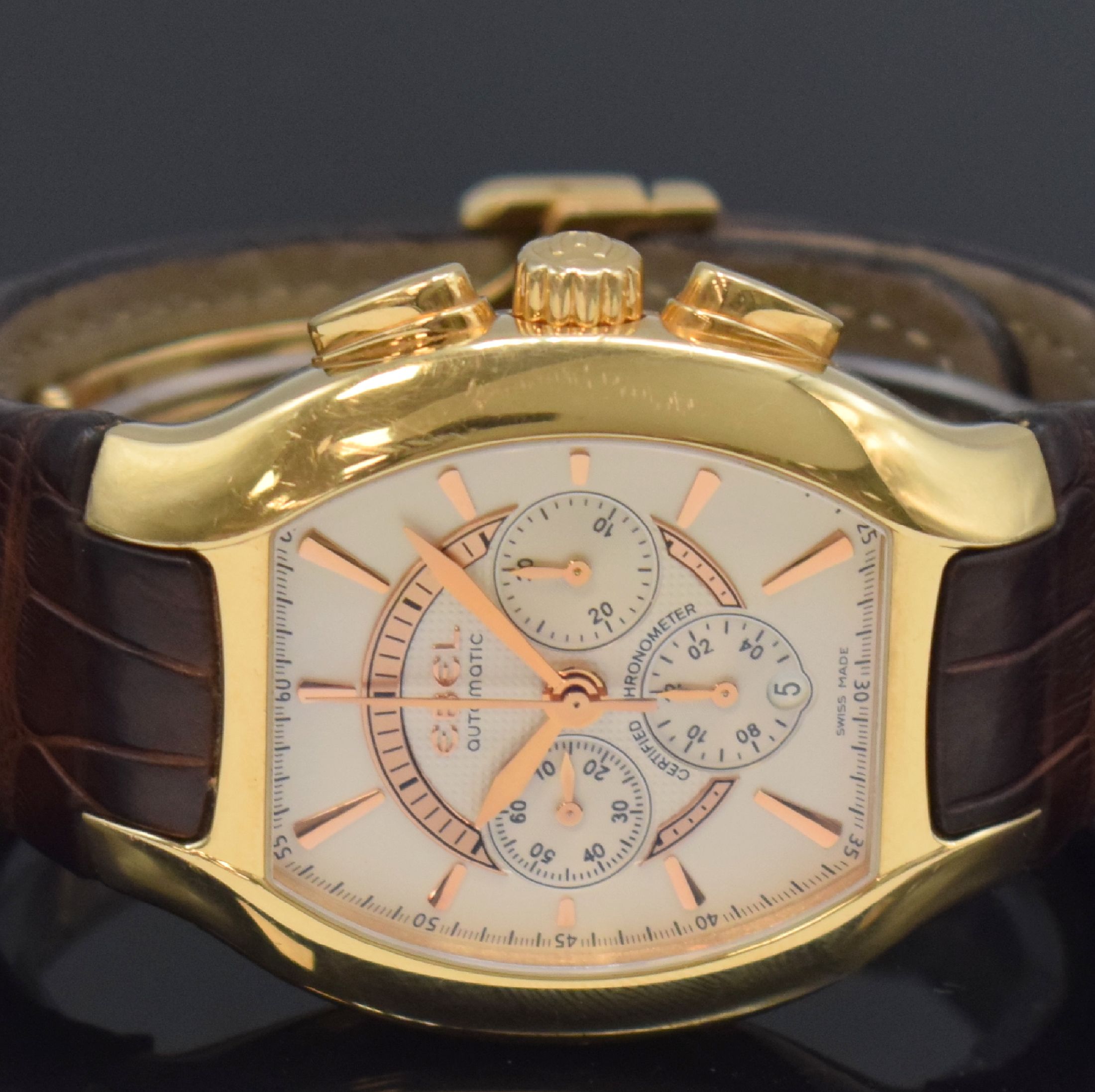 Detail c: EBEL Ebellissimo große, 170g schwere Herrenarmbanduhr mit Chronograph in RoseG 750/000 Chronometer Referenz 5137G41, Schweiz um 2008, Automatik, ...
